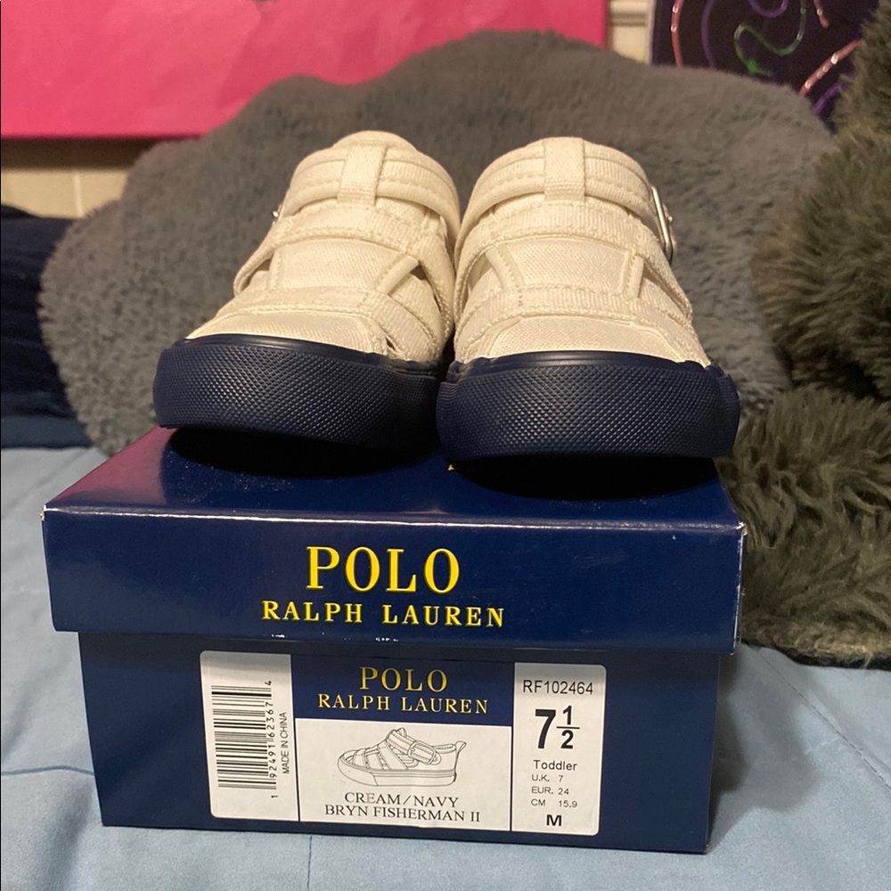 Polo by Ralph Lauren Cream and Blue Sneakers Velcro Closure